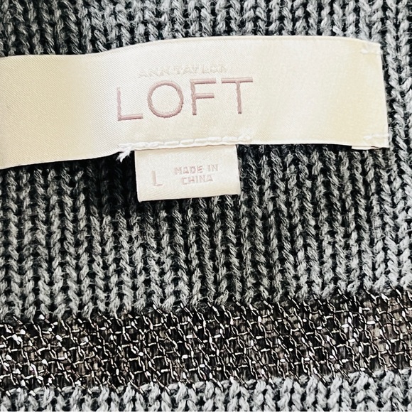 LOFT Sweater sheer silver metallic stripe V neck Size L NWOT - Picture 7 of 8